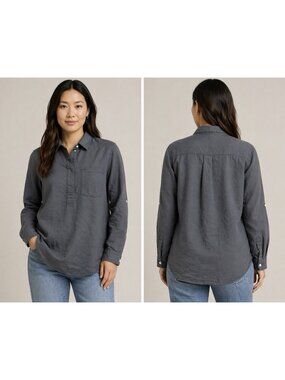 Vikolino Tunic Shirt Dress S M Euro Washed Linen Oversized Gray Lagenlook NEW